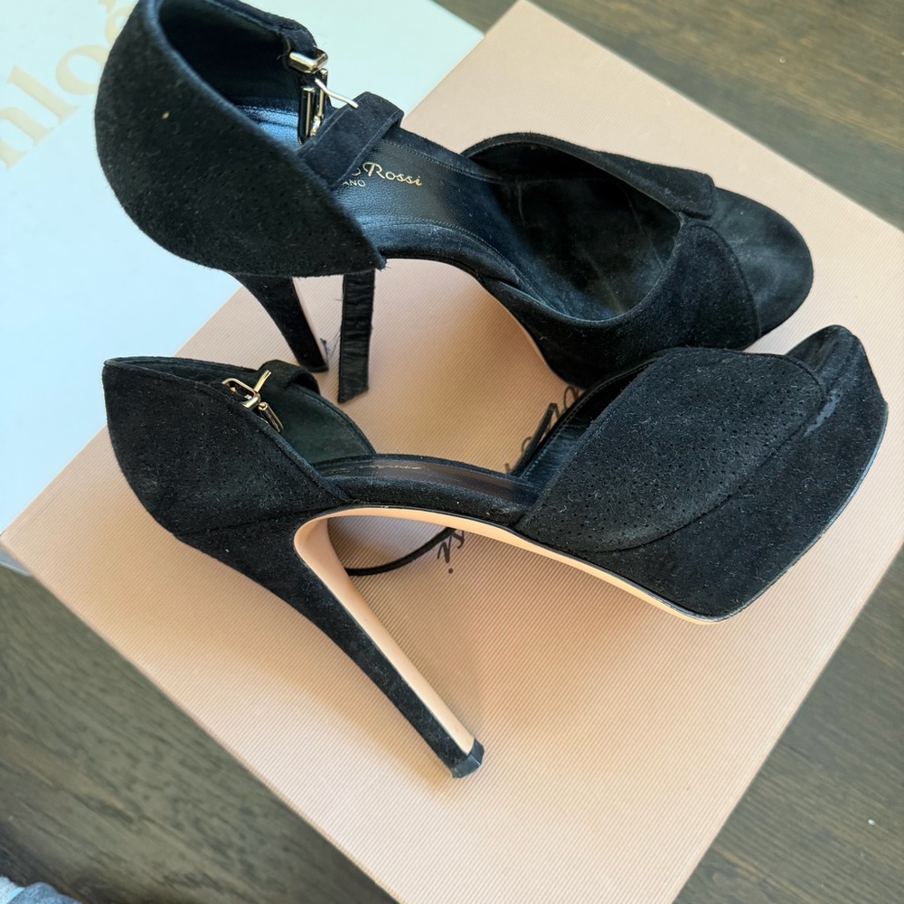 Gianvito Rossi Black Suede Peep-Toe Heels platform 37